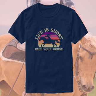 Het leven is kort, rijd op je paard | Sunset Horse T-shirt