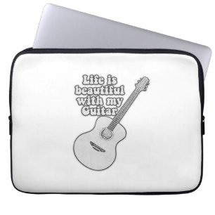 Het leven is mooi met mijn gitaar. zwart-wit laptop sleeve