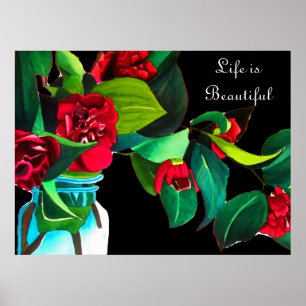 Het leven is mooie Camellia bloemen waterverf kuns Poster
