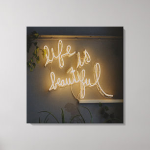 Het leven is prachtig Neon Lights Canvas Afdruk