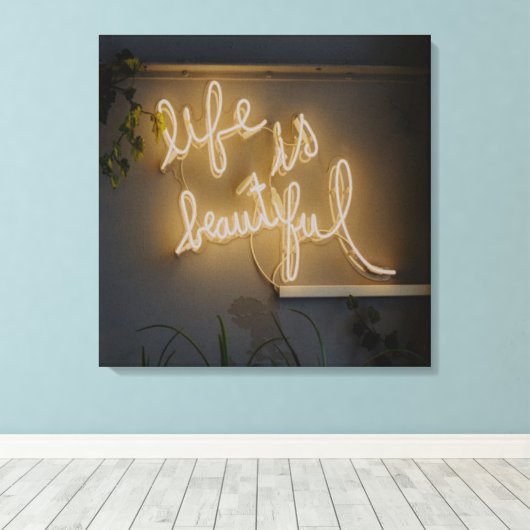 Het leven is prachtig Neon Lights Canvas Afdruk (Insitu (Houten vloer))