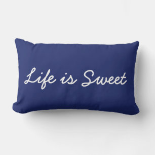 Het leven is Sweet en Welkom Reversible Navy Blue Kussen