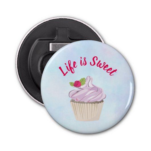 Het leven is Sweet Pink Cupcake Button Flesopener (Voorkant)
