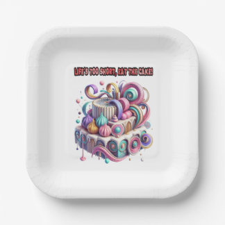 Het leven is te kort, eet de taart papieren bordje