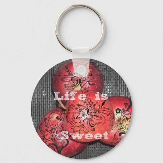 Het leven is zoet: Apple en Floral Motief Design Sleutelhanger (Voorkant)