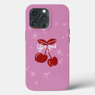 Het leven is zoet - Roze Cherry Shimmer Hoesje 🍒✨