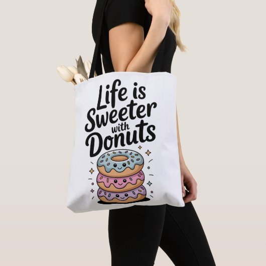 Het leven is zoeter met donuts draagtas (Dichtbij)