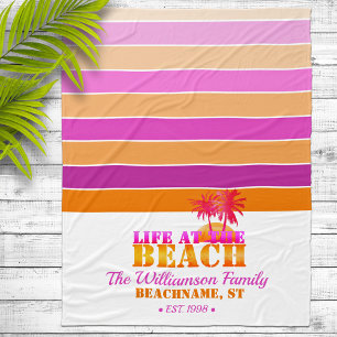 Het leven op het strand Hot Pink & Sinaasappel Fleece Deken