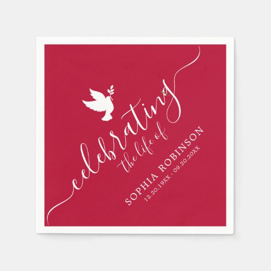 Het leven vieren Elegant Script Dove Funeral Servet (Voorkant)