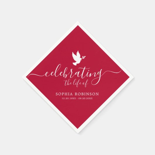 Het leven vieren Elegant Script Dove Funeral Servet (Hoek)