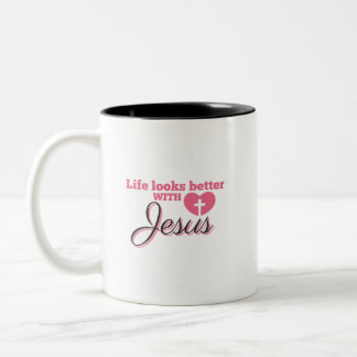 Het leven ziet er beter uit met Jezus Tweekleurige Koffiemok