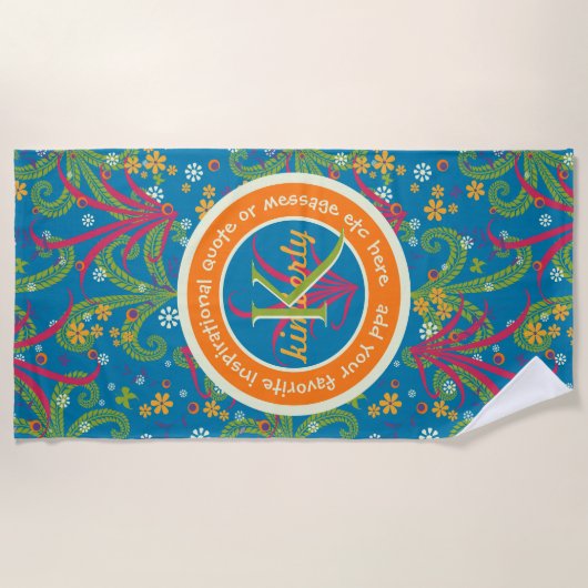 Het levendige Botanische Monogram van het Groen Strandlaken (Voorkant)