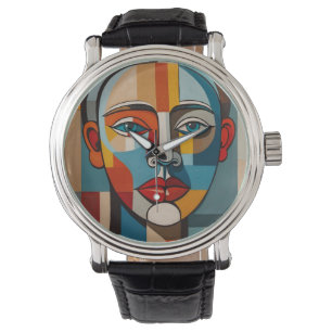 Het levendige Kleurrijke Abstracte Gezicht Schilde Horloge
