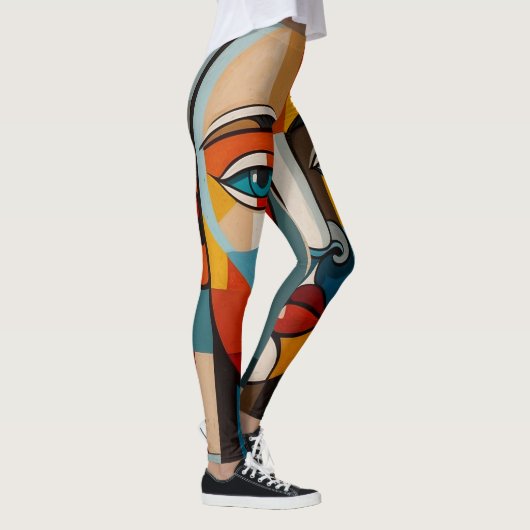 Het levendige Kleurrijke Abstracte Gezicht Schilde Leggings (Rechts)