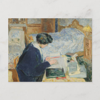 Het lezen naast haar bed briefkaart