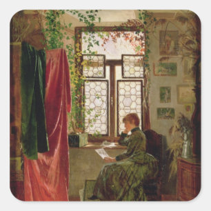 Het lezen van de brief vierkante sticker