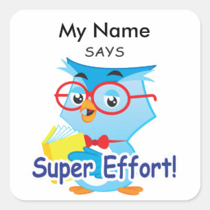 Het lezen van Owl - Superinspanning! Vierkante Sticker
