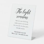 Het licht blijft handschrift Memorial Service Reclamebord Met Voetstuk (Voorkant)