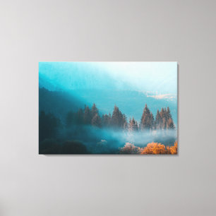 Het licht werpen op het bos in de herfst van de bo canvas afdruk