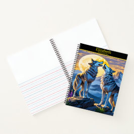 Het lied van een wolf onder het stralende maanlich notitieboek