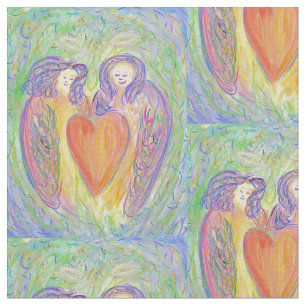 Het liefhebben van Guardian Angel Heart Art Fabric Stof
