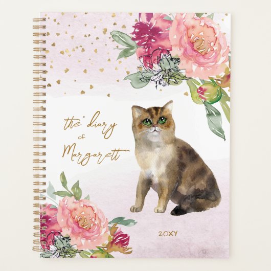 Het liefhebbende Kat Illustration Flowers Girl's d Planner (Voorkant)