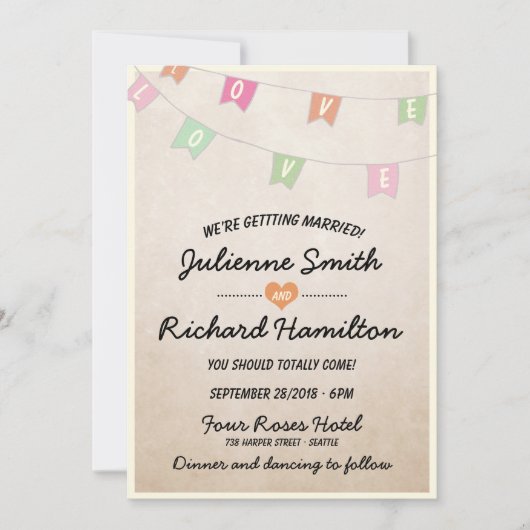 Het lieflijk Bunting Banner Wedding Kaart (Voorkant)