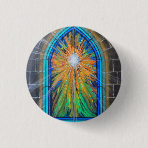 Het Light 3 Church Glas in lood-venster Ronde Button 3,2 Cm