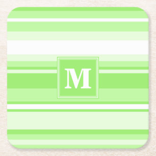 Het limoen groene strepen van het monogram vierkante kartonnen onderzetter