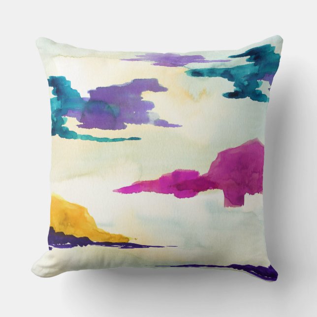 Het Loch Scottish Abstract Waterverf Cushion Kussen (Voorkant)