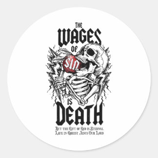 Het loon van de zonde is dood skelet ronde sticker