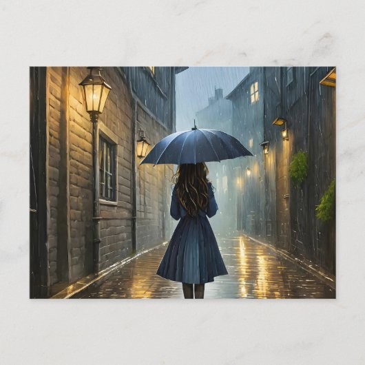 Het lopen in de regen briefkaart (Voorkant)