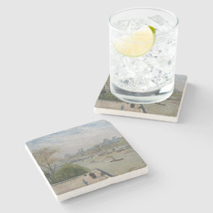 Het Louvre, de lente van Camille Pissarro Stenen Onderzetter