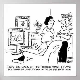 Het luie Man kijkt Horse Racing op Televisie Poster