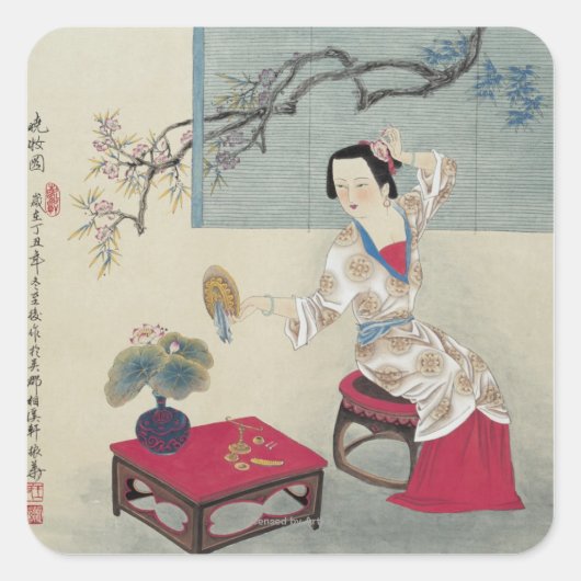 Het maken in de ochtend vierkante sticker (Voorkant)