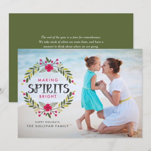 Het maken van Spirits Bright Wreath Kerstfoto Feestdagenkaart (Voorkant / Achterkant)