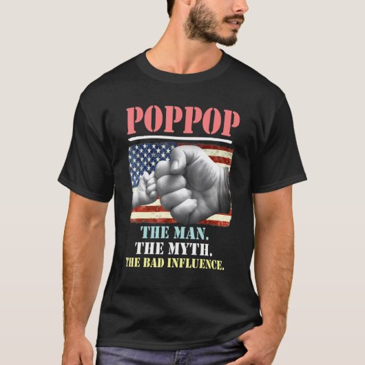 Het Man de mythe de slechte invloed van de Amerika T-shirt (Voorkant)
