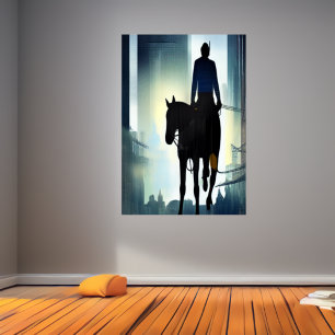 Het man en het paard in de stad AI Art Poster