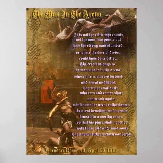 "Het man in de arena" Theodore Roosevelt Poster (Voorkant)