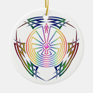 Het Man in de doolhof - Tribaal Tattoo gekleurd Keramisch Ornament
