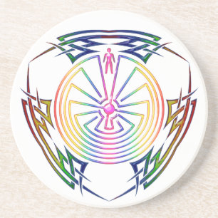 Het Man in de doolhof - Tribaal Tattoo gekleurd Zandsteen Onderzetter