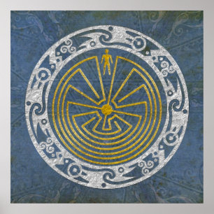 Het Man in de Maze - Ornament gouden zilver Poster