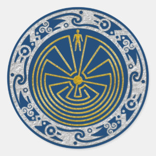 Het Man in de Maze - Ornament gouden zilver Ronde Sticker
