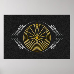 Het Man in de Maze - Tribaal goud zilver Poster