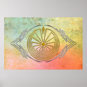 Het Man in de Maze - Tribaal goud zilver Poster