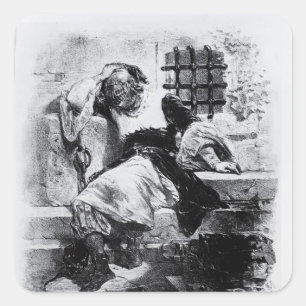 Het Man in het ijzermasker in zijn gevangenis Vierkante Sticker