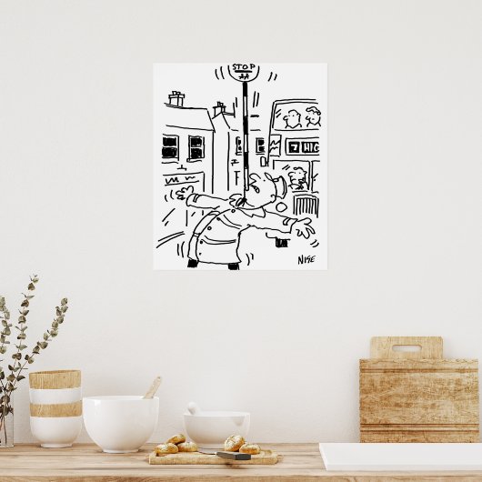 Het Man Lollipop doet het In evenwicht brengen Akt Poster (Keuken)