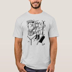 Het Man Lollipop plakt een Pizza Gebruikend zijn L T-shirt