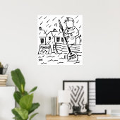 Het Man Lollipop Roept een boot in de overstroming Poster (Thuiskantoor)