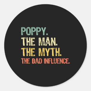 Het Man The Myth The Bad Influence Funny Retro Vin Ronde Sticker